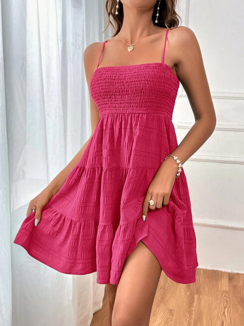 Smocked Tiered Sleeveless Mini Dress - Odaingerous